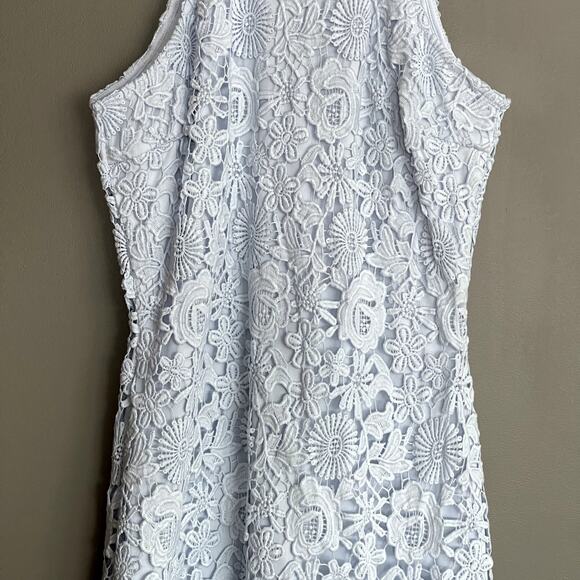 Lulu's Love Poem Light Blue Lace Mini Dress Size Small Halter Crochet Cocktail - Picture 8 of 16